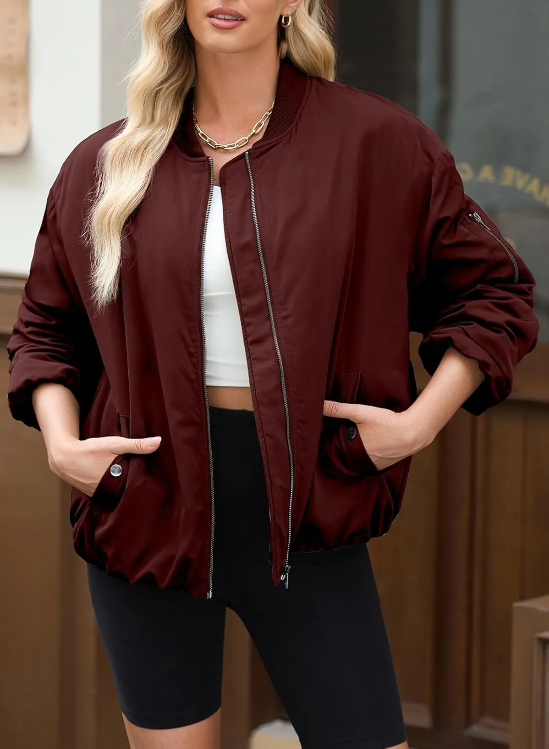 EVALESS Puffer Jackets for Women Zip Up Oversized Bomber Jackets Winter Outfits for Women Dressy Causal