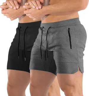EVERWORTH Men's Solid Gym Workout Shorts Bodybuilding Running Fitted Training Jogging Short Pants with Zipper Pocket 3 Colors