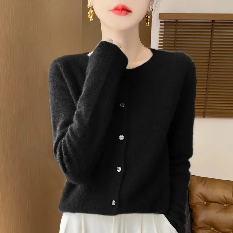 Fall/Winter New Fashion Women's 100% Merino Wool Sweater O-neck Long Sleeve Top