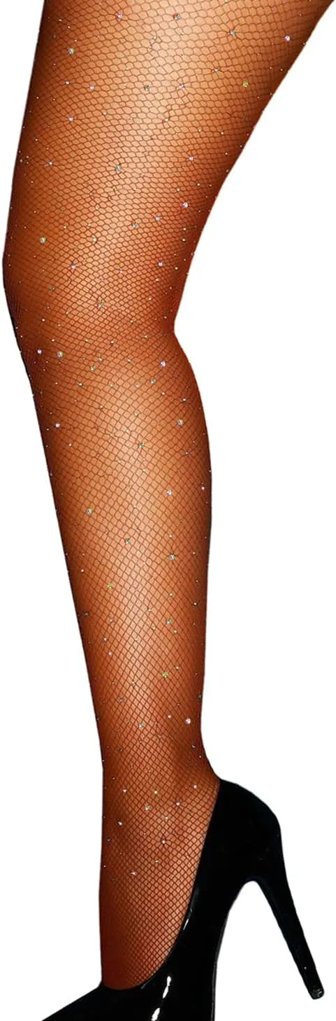Fishnet Stockings for Women Sparkly Rhinestone Fishnet Tights Glitter Fish Nets
