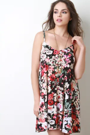 Floral Print Open Back Spaghetti Strap Dress