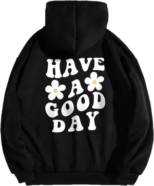 Fronage Women's Oversized Hoodie Slogan Letter Graphic Long Sleeve Sweatshirt Aesthetic Pullover with Kangaroo Pockets