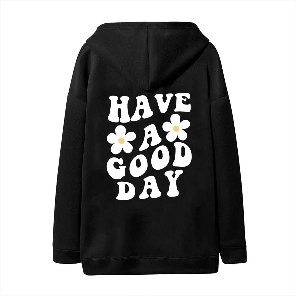 Fronage Women's Oversized Hoodie Slogan Letter Graphic Long Sleeve Sweatshirt Aesthetic Pullover with Kangaroo Pockets