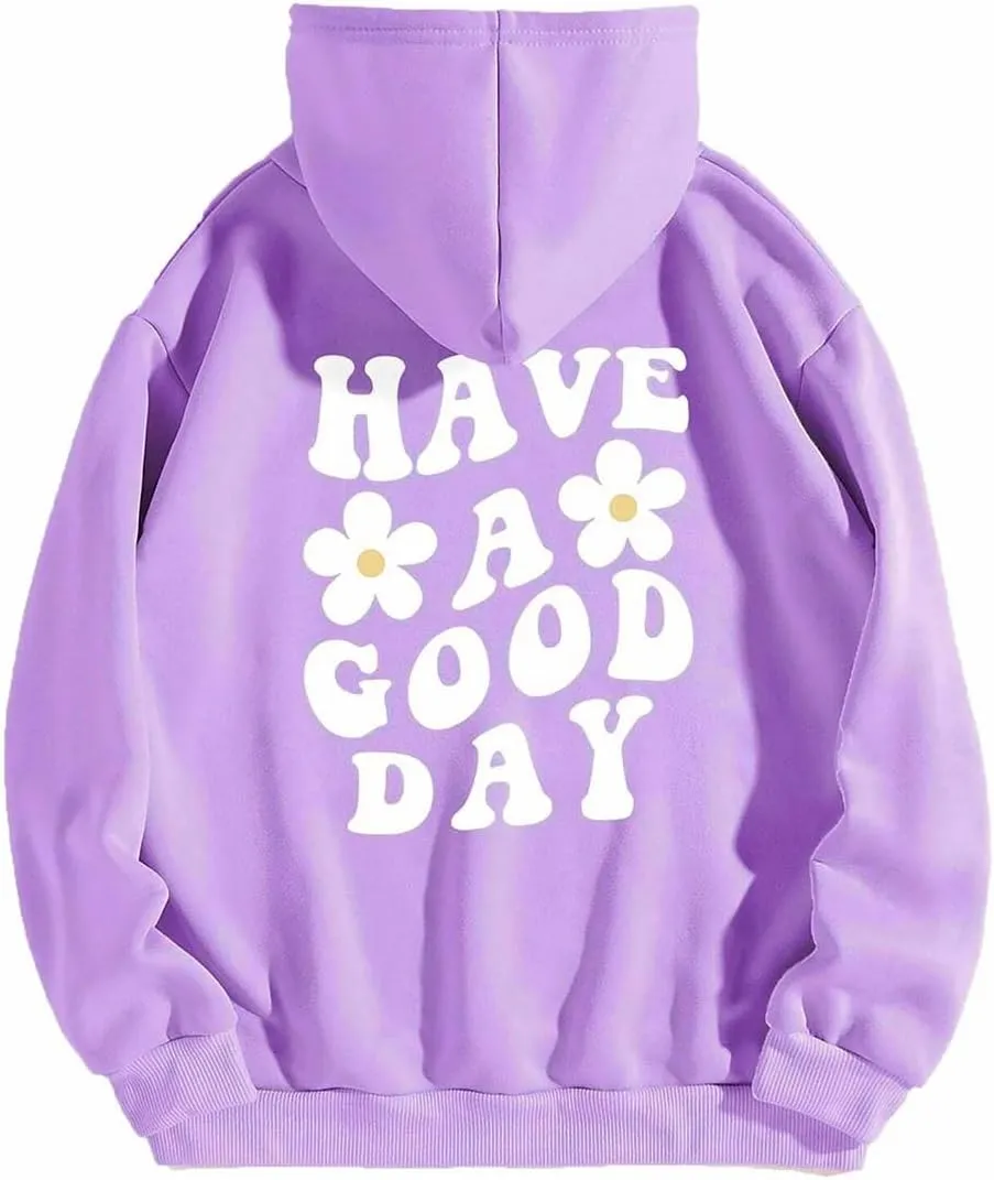 Fronage Women's Oversized Hoodie Slogan Letter Graphic Long Sleeve Sweatshirt Aesthetic Pullover with Kangaroo Pockets
