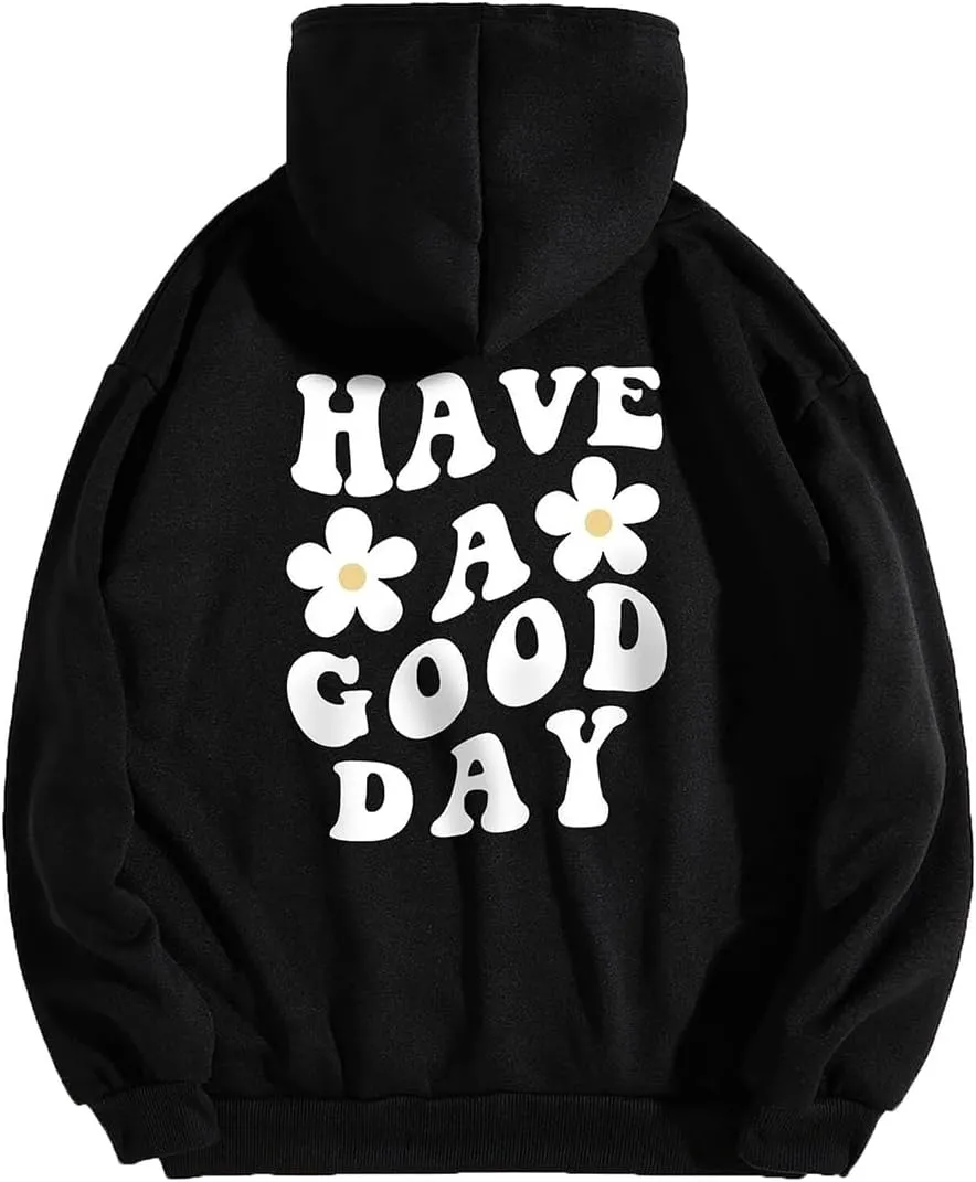 Fronage Women's Oversized Hoodie Slogan Letter Graphic Long Sleeve Sweatshirt Aesthetic Pullover with Kangaroo Pockets