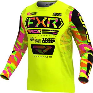 FXR Youth Podium MX Offroad Jersey HiVis/Sherbet Camo Yellow