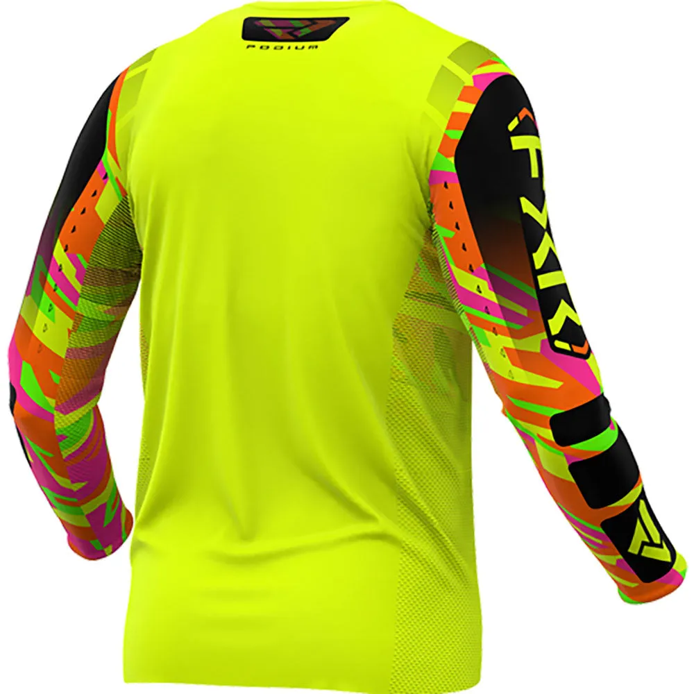 FXR Youth Podium MX Offroad Jersey HiVis/Sherbet Camo Yellow