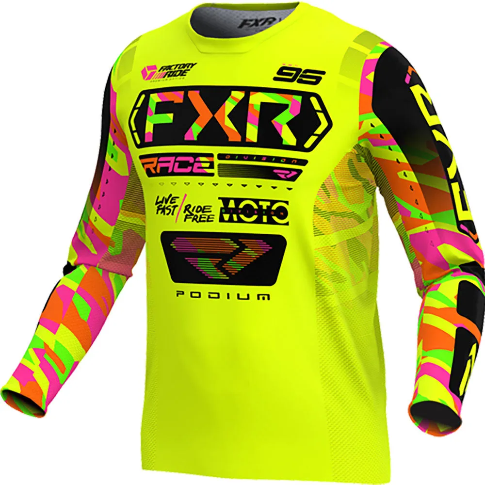 FXR Youth Podium MX Offroad Jersey HiVis/Sherbet Camo Yellow