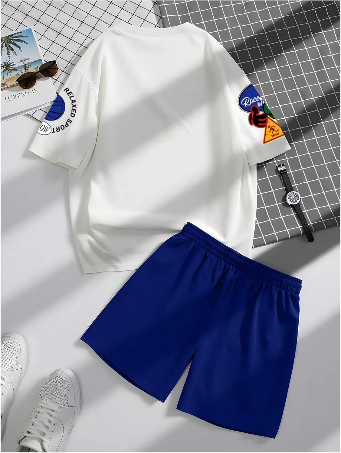 GORGLITTER Men's 2 Piece Outfits Sets Casual Graphic Crewneck Short Sleeve T-Shirt and Drawstring Waist Shorts