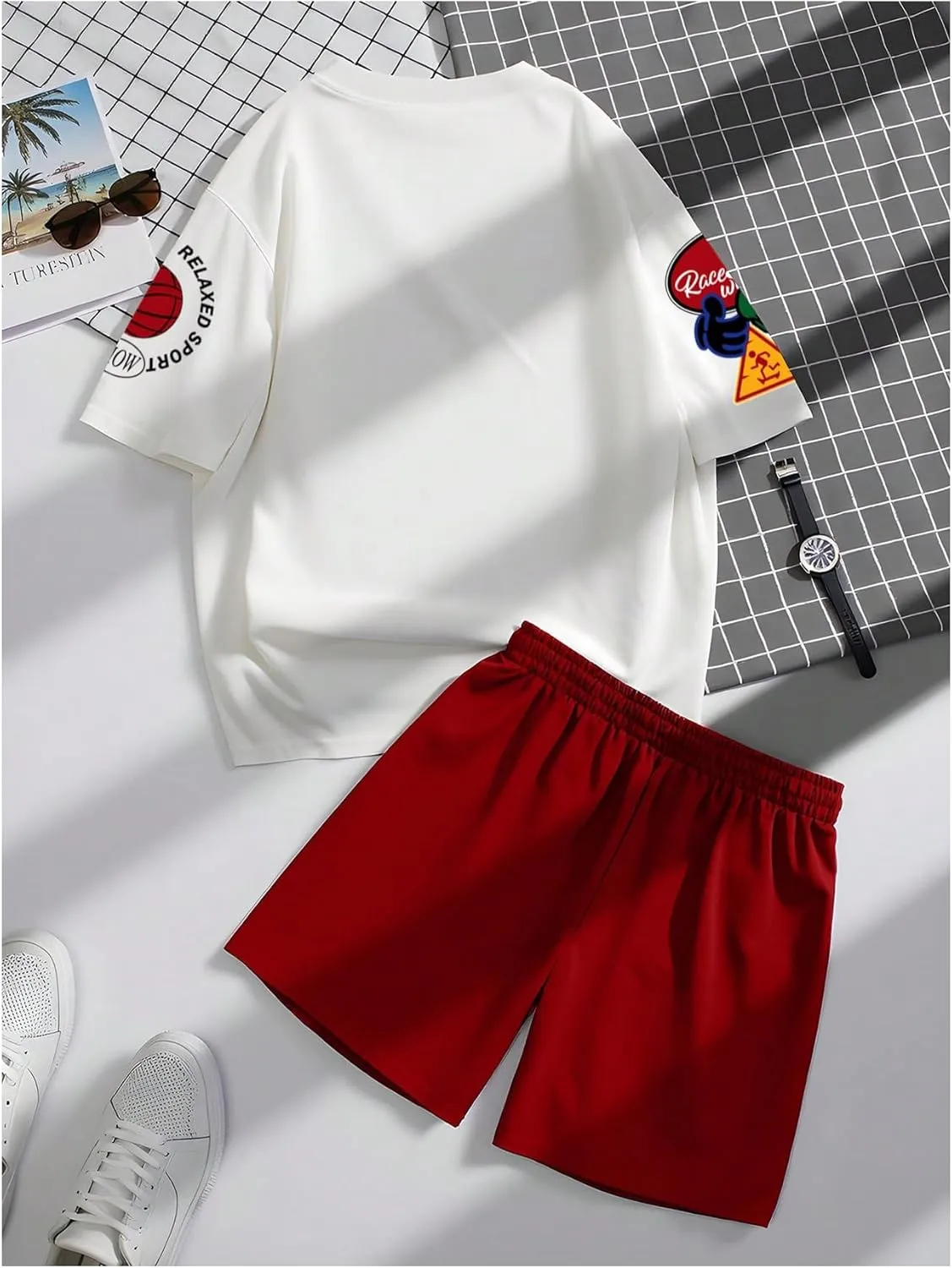 GORGLITTER Men's 2 Piece Outfits Sets Casual Graphic Crewneck Short Sleeve T-Shirt and Drawstring Waist Shorts
