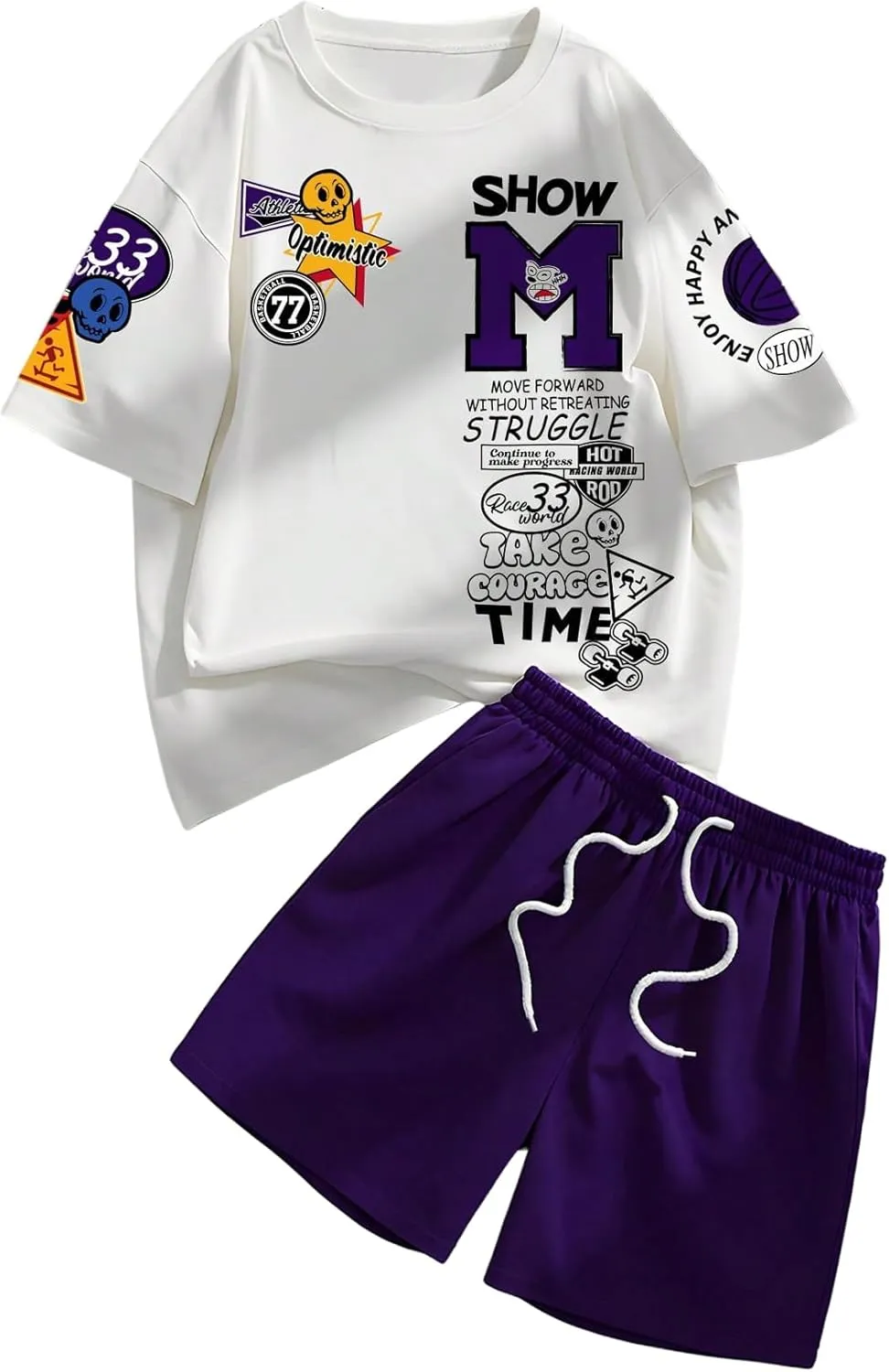 GORGLITTER Men's 2 Piece Outfits Sets Casual Graphic Crewneck Short Sleeve T-Shirt and Drawstring Waist Shorts