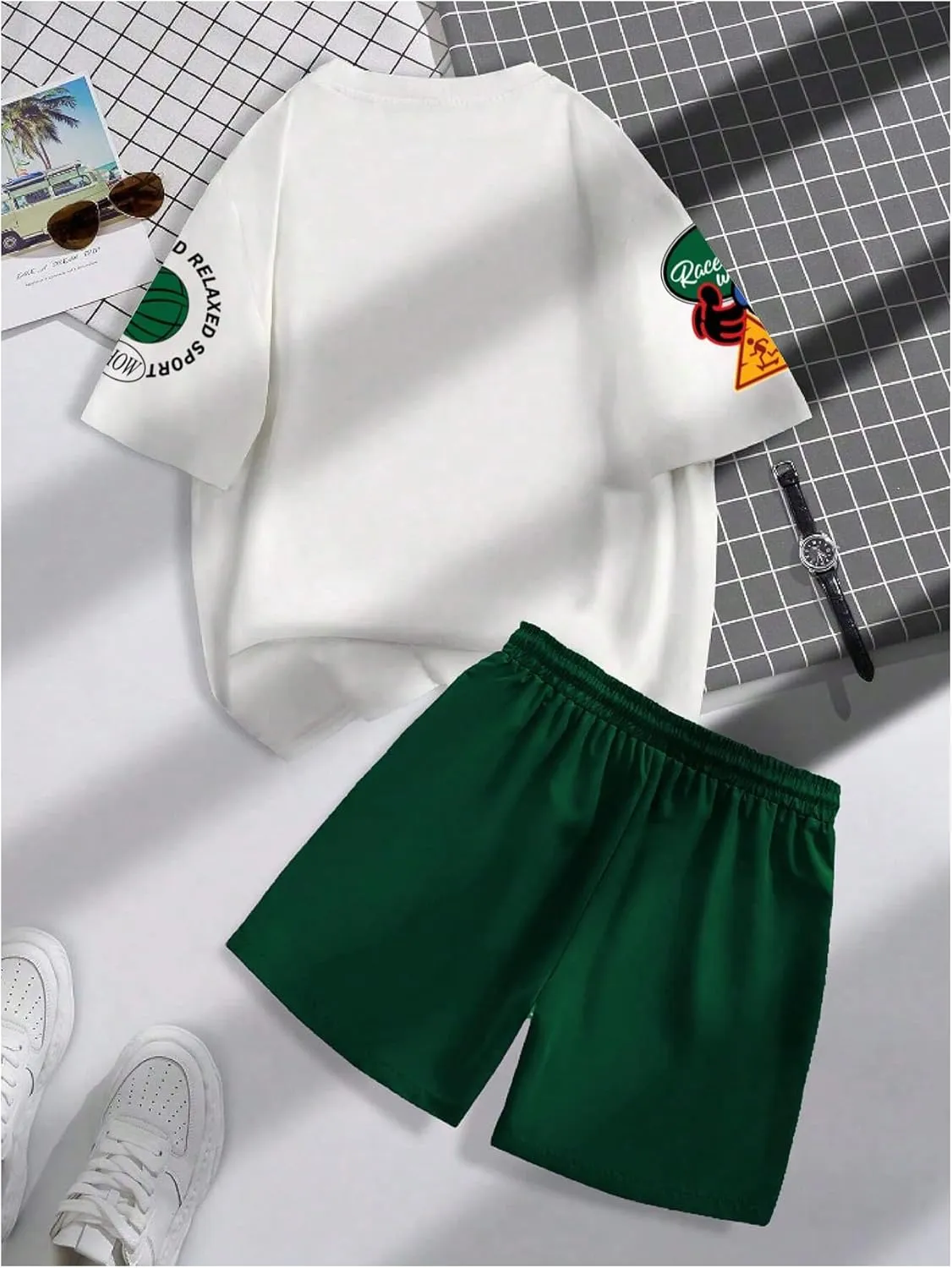 GORGLITTER Men's 2 Piece Outfits Sets Casual Graphic Crewneck Short Sleeve T-Shirt and Drawstring Waist Shorts