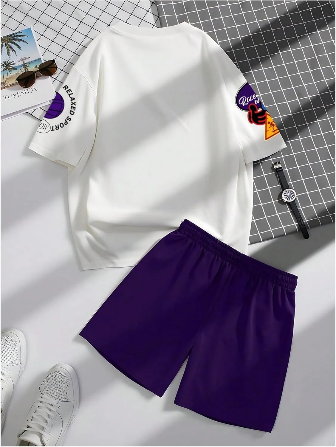 GORGLITTER Men's 2 Piece Outfits Sets Casual Graphic Crewneck Short Sleeve T-Shirt and Drawstring Waist Shorts