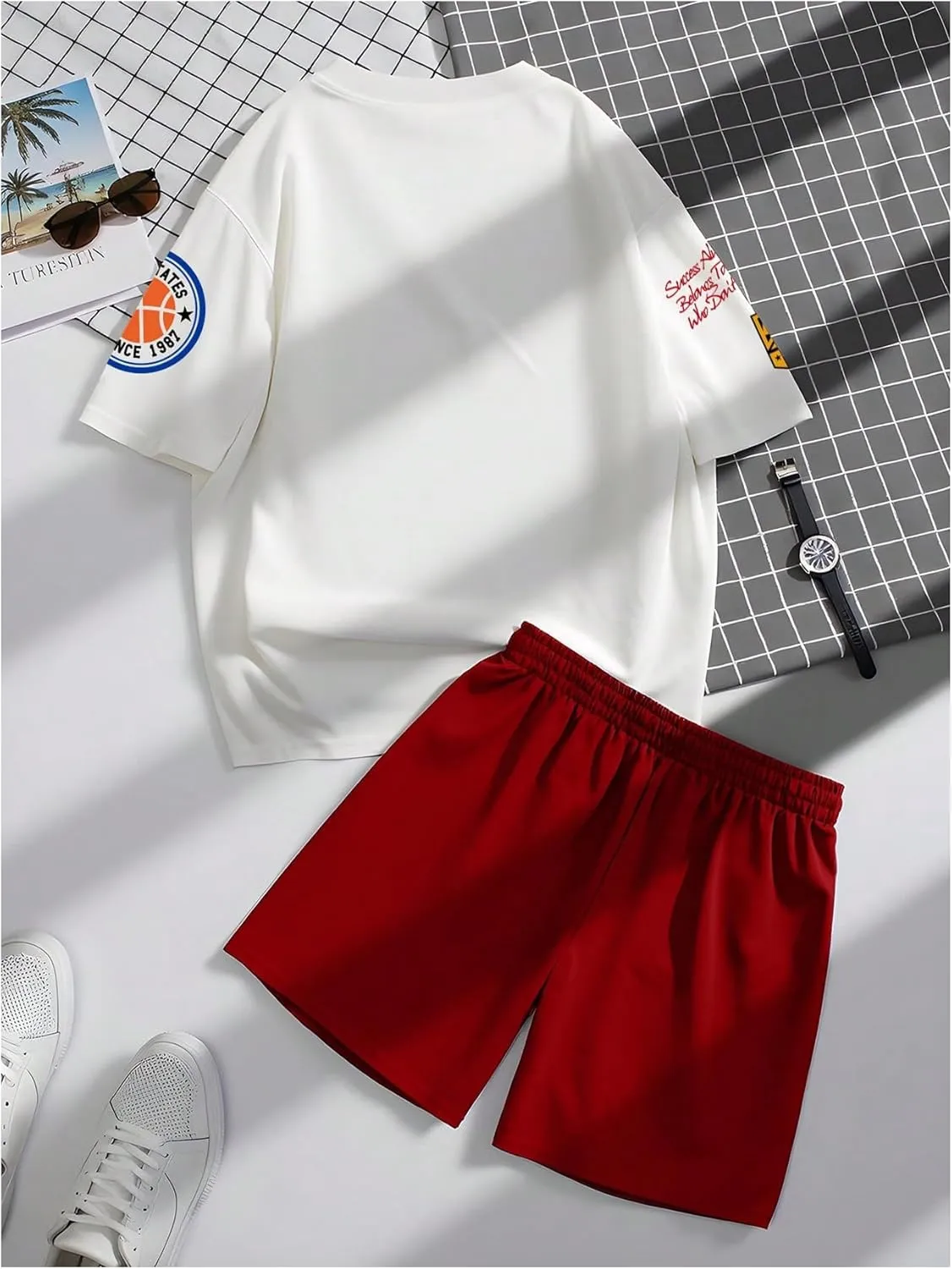 GORGLITTER Men's 2 Piece Outfits Sets Casual Graphic Crewneck Short Sleeve T-Shirt and Drawstring Waist Shorts