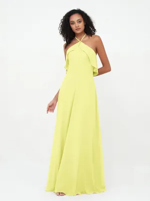 Halter Strap Chiffon Long Bridesmaid Dresses Daffodil Plus Size