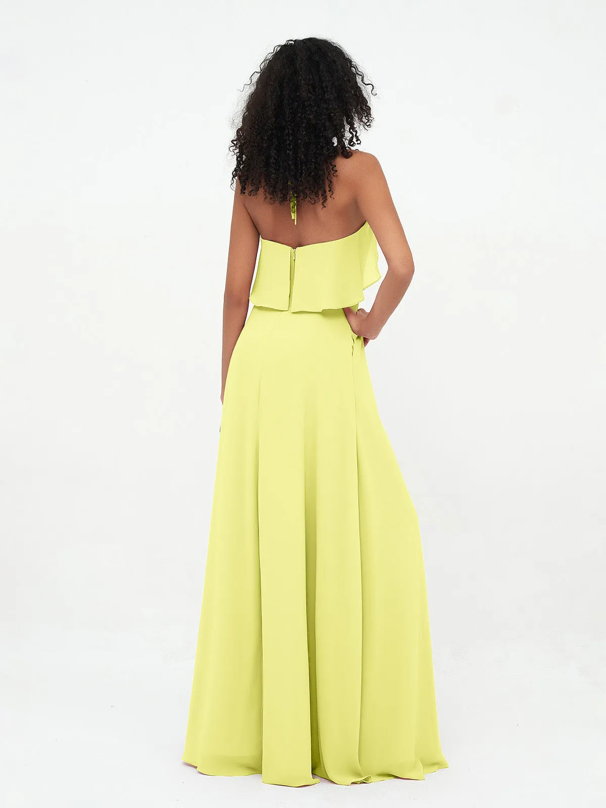 Halter Strap Chiffon Long Bridesmaid Dresses Daffodil Plus Size