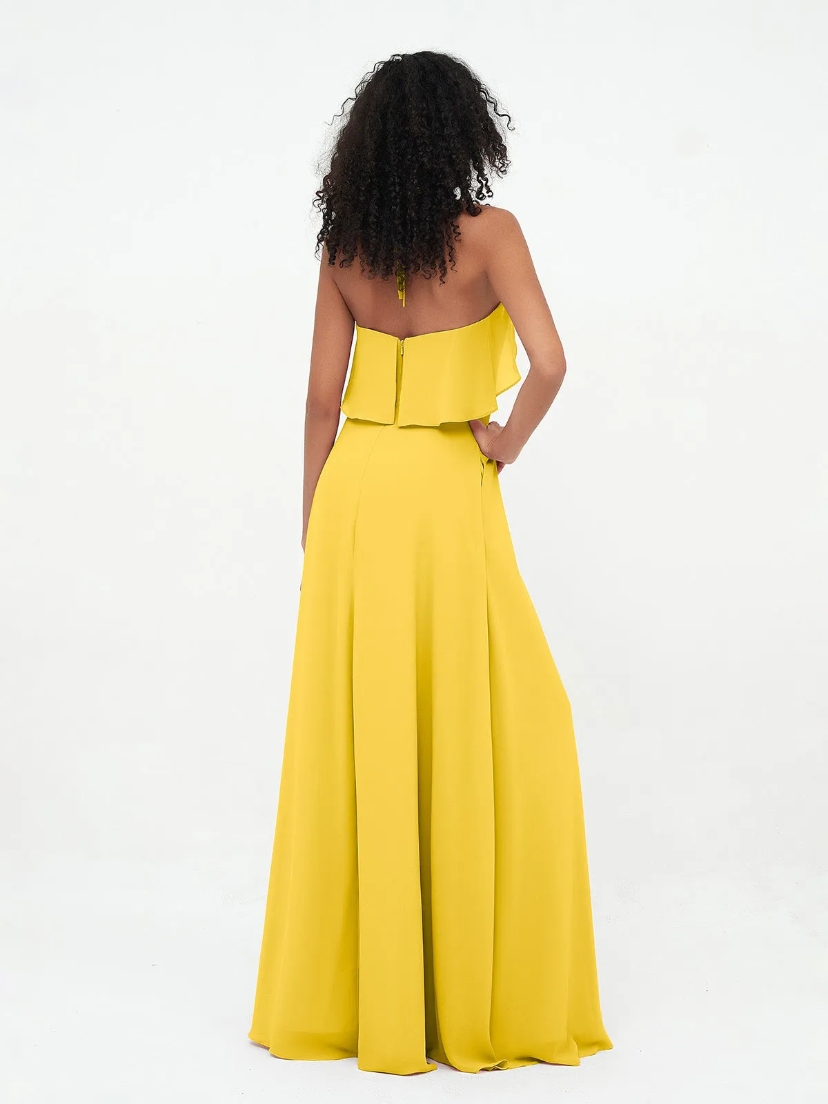 Halter Strap Chiffon Long Bridesmaid Dresses Marigold Plus Size