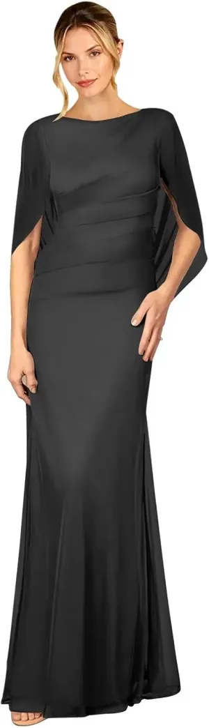 HEWEIGUI Chiffon Mother of The Bride Dresses for Wedding Long Formal Evening Gown with Cape Sleeves WHC088