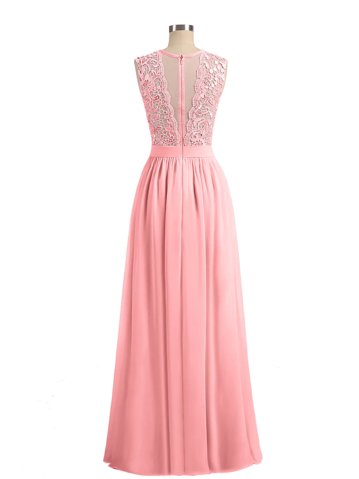 Illusion Neck Chiffon and Lace Dresses Flamingo