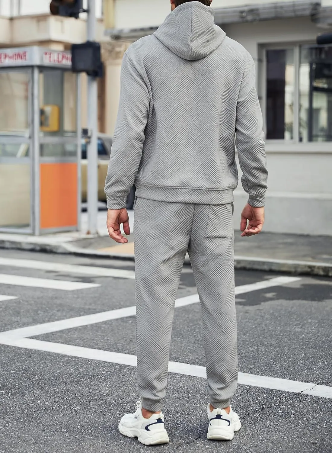 JMIERR Mens 2 Piece Jacquard Sweatsuit Outfits Hoodie Sweatshirt & Joggers Sweatpants Set Tracksuit