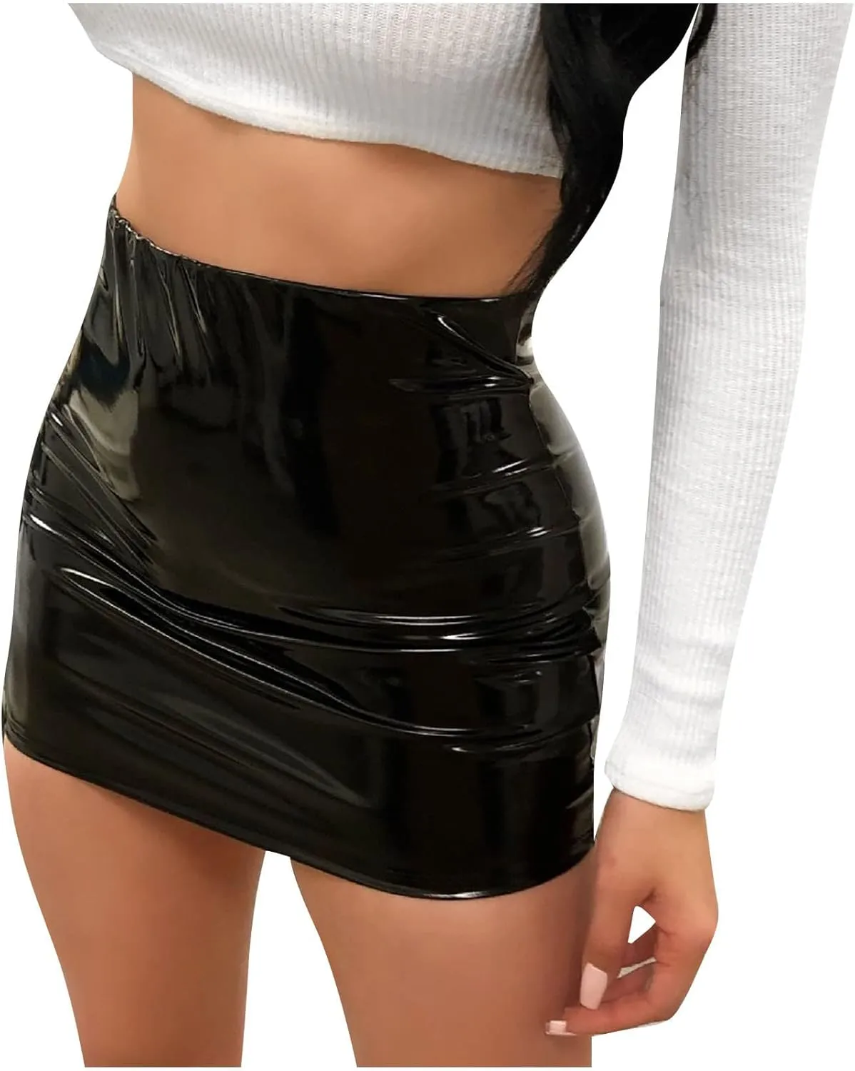 JOAU Faux Leather Bodycon Mini Skirt for Women, Women's High Waisted Slim Pencil Skirt Y2K Skirt PU Club Short Skirt