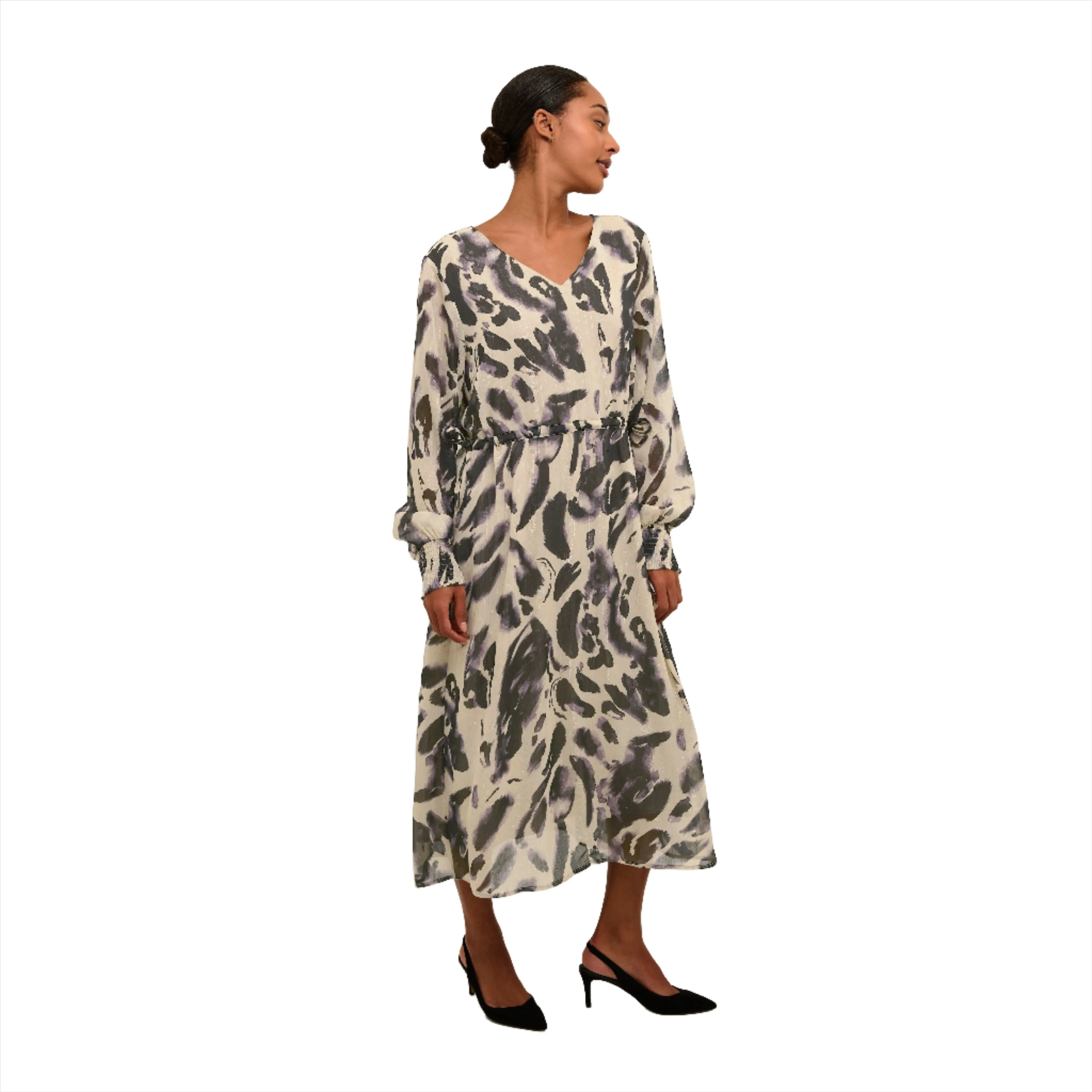 Kaffe Womens Fina Dress Black/Feather Grey Leopard