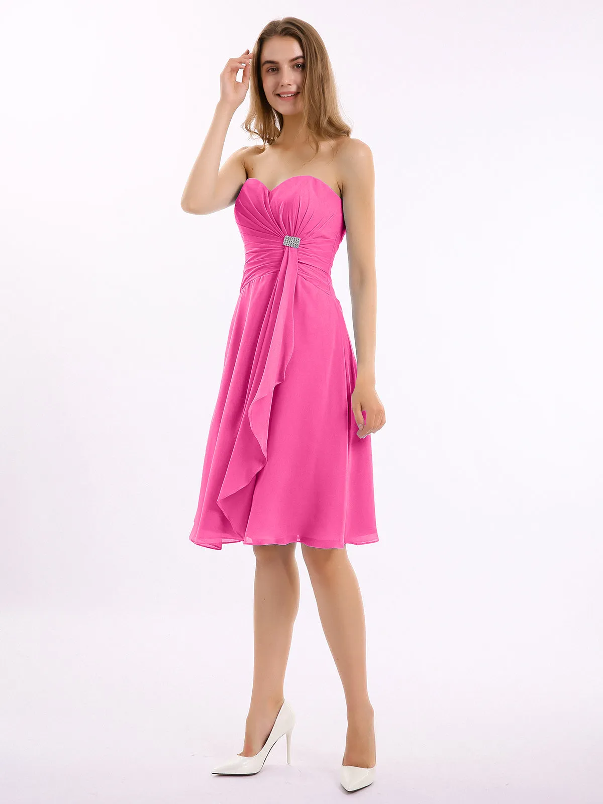 Knee Length Chiffon Dress with Sweetheart Neck-Azalea Plus Size