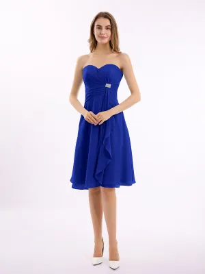 Knee Length Chiffon Dress with Sweetheart Neck-Royal Blue
