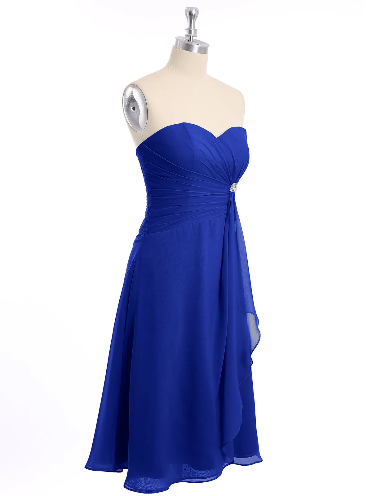 Knee Length Chiffon Dress with Sweetheart Neck-Royal Blue