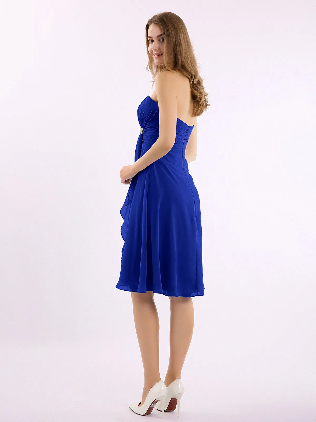Knee Length Chiffon Dress with Sweetheart Neck-Royal Blue