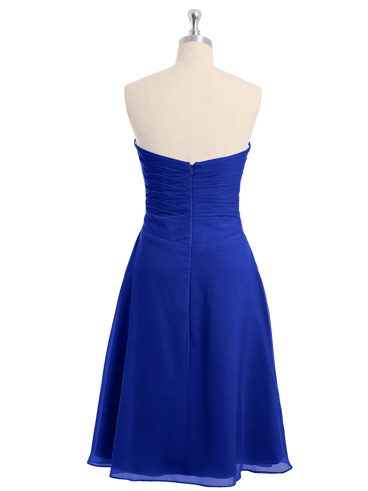 Knee Length Chiffon Dress with Sweetheart Neck-Royal Blue