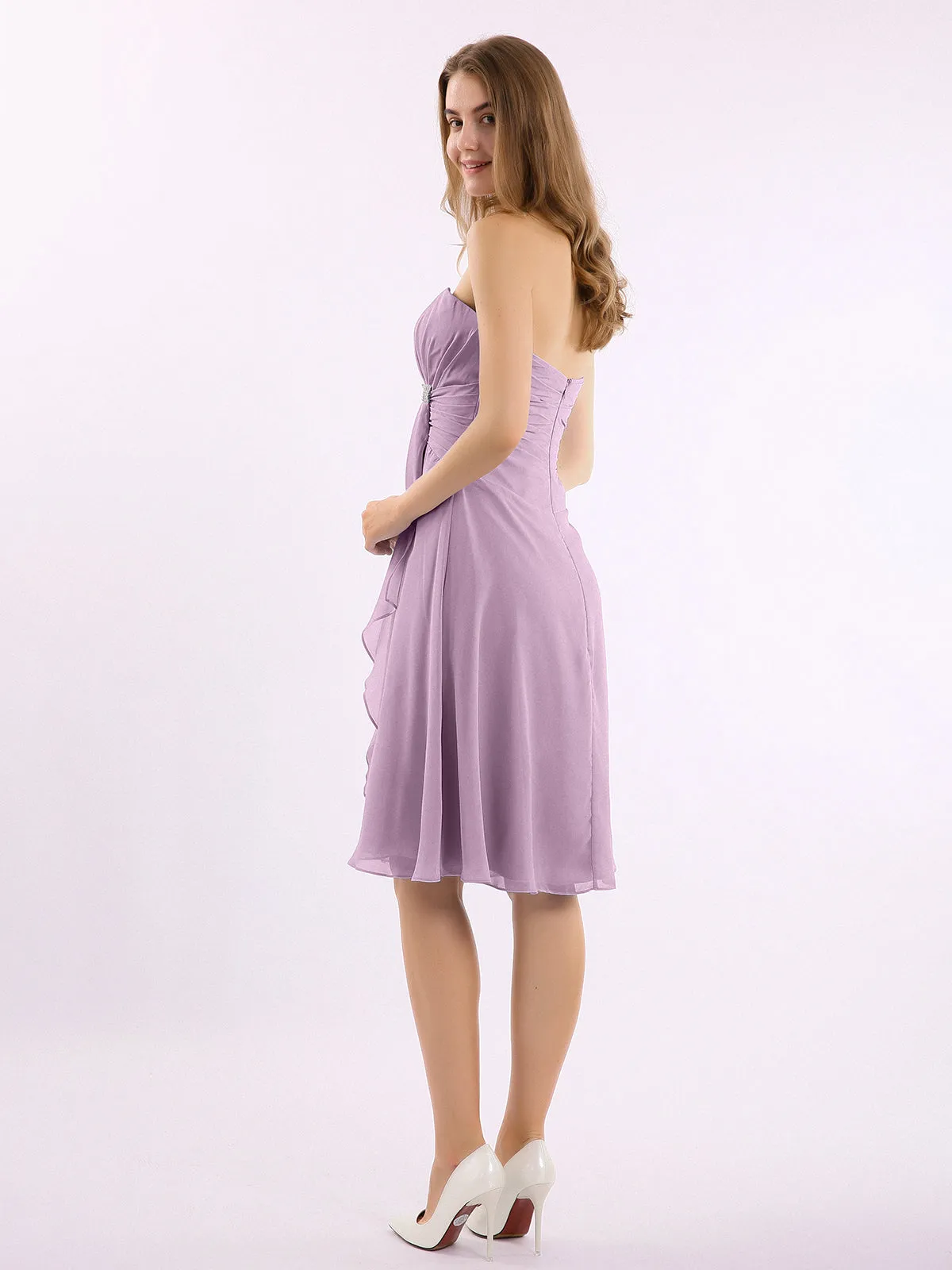 Knee Length Chiffon Dress with Sweetheart Neck-Wisteria Plus Size