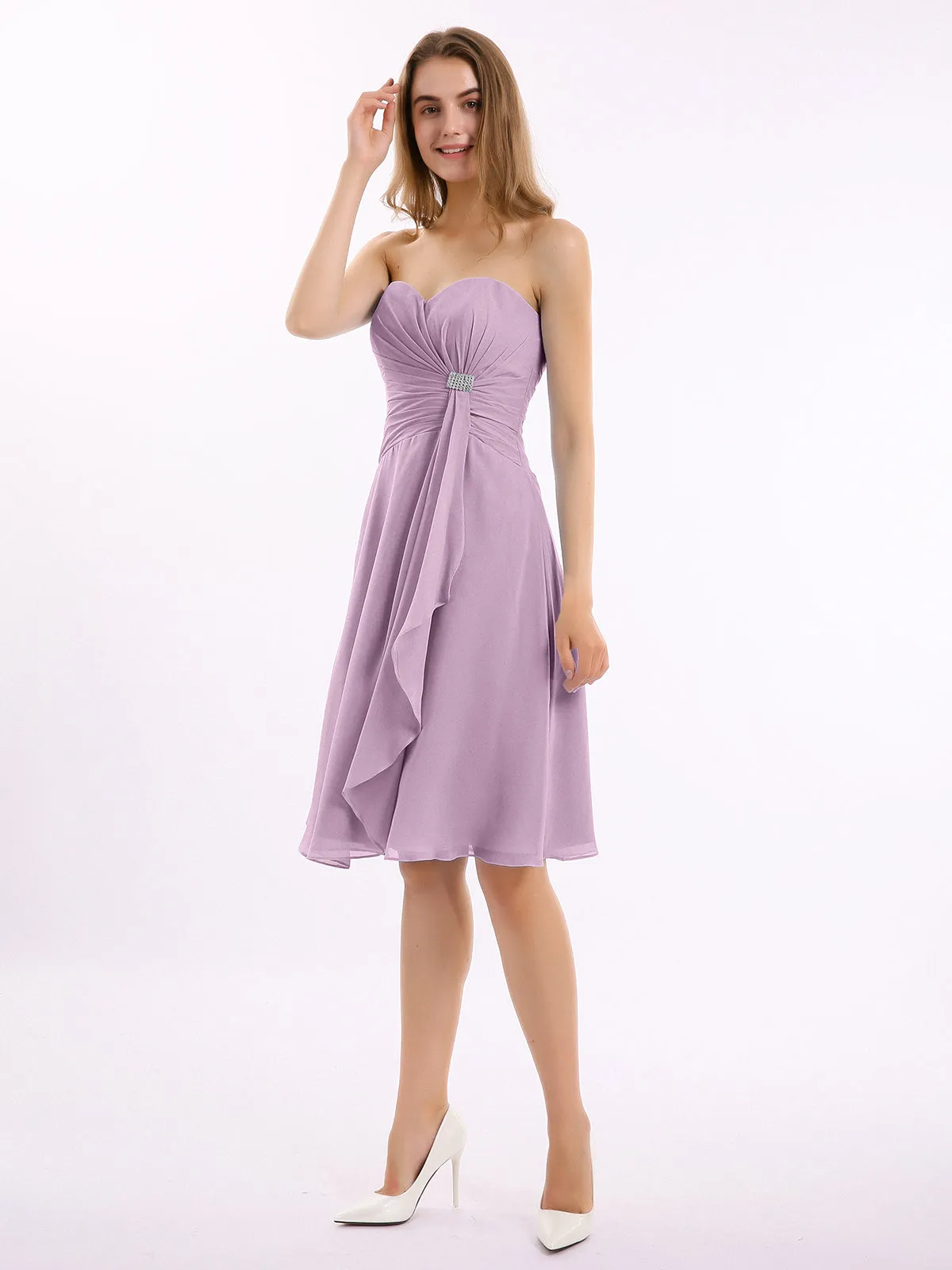 Knee Length Chiffon Dress with Sweetheart Neck-Wisteria Plus Size
