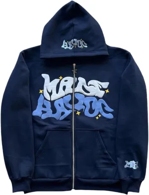 KOSUSANILL Y2k Hoodie Full Zip Up Women Oversized Graphic Goth Sweatshirt Teen Girls Harajuku Grunge Over Face Sweater Jacket