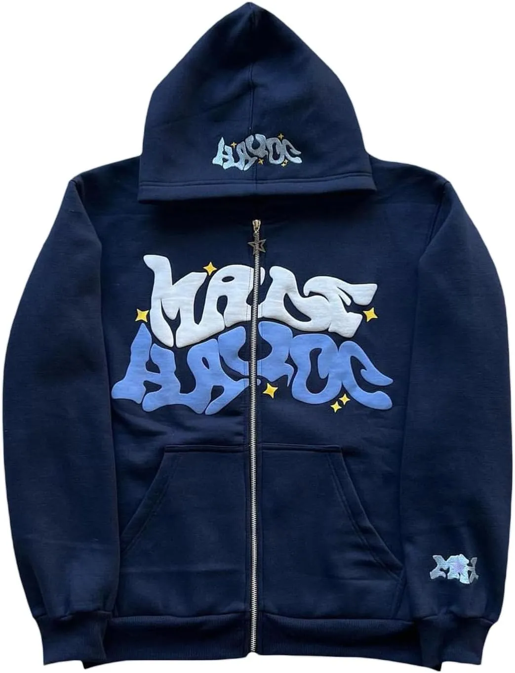 KOSUSANILL Y2k Hoodie Full Zip Up Women Oversized Graphic Goth Sweatshirt Teen Girls Harajuku Grunge Over Face Sweater Jacket