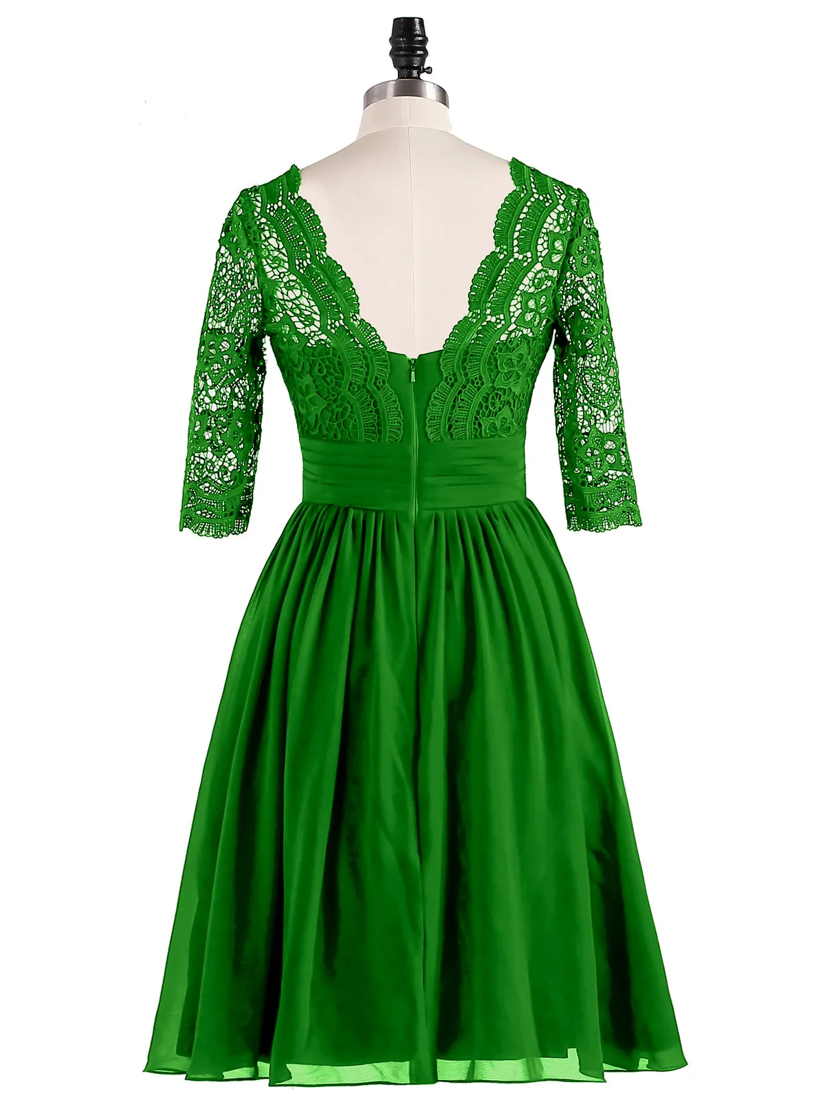 Lace and Chiffon Short Dress with Half Sleeves Moss