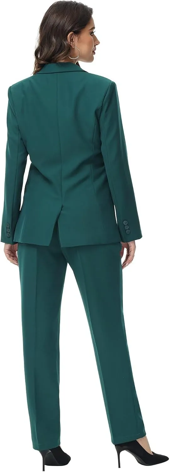 Lamgool Women Suit 2 Pieces Set One Button Lady's Business Formal Peak Lapel Blazer and Pants for Work