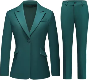 Lamgool Women Suit 2 Pieces Set One Button Lady's Business Formal Peak Lapel Blazer and Pants for Work