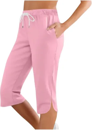 LEMONONSTORE Capris for Women Casual Summer Straight Leg Crop Pants Loose Drawstring Yoga Jogger Capri Pant with Pockets