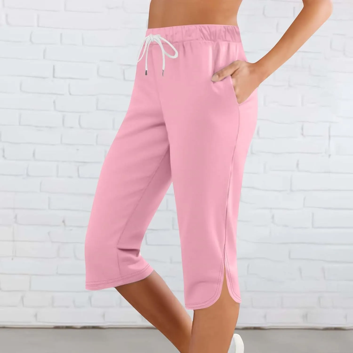 LEMONONSTORE Capris for Women Casual Summer Straight Leg Crop Pants Loose Drawstring Yoga Jogger Capri Pant with Pockets