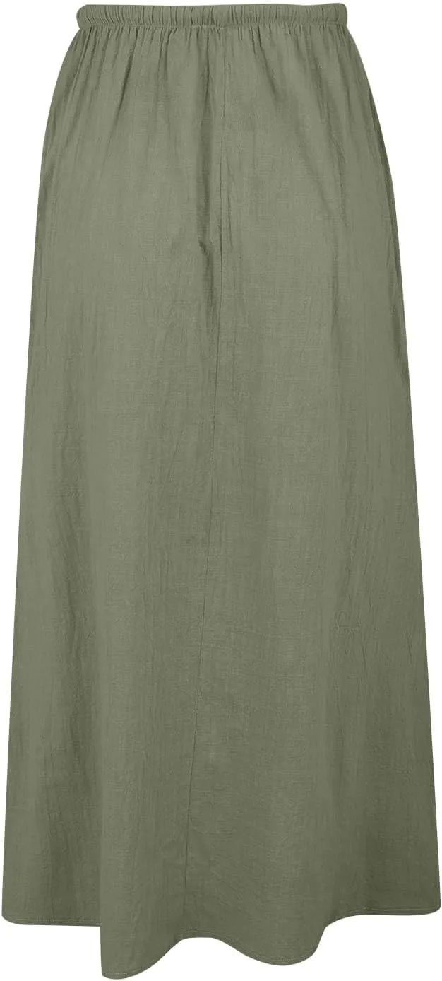 Linen Maxi Skirts for Women Trendy Casual Summer Drawstring Long A Line Skirt Comfy Flowy Boho Beach Vacation Skirt