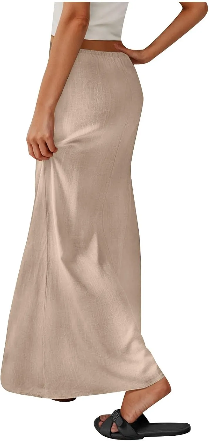 Long Skirts for Women Maxi Women's Trendy Summer 2025 Boho Linen Skirt Womens Vacation Dresses Casual