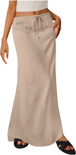 Long Skirts for Women Maxi Women's Trendy Summer 2025 Boho Linen Skirt Womens Vacation Dresses Casual