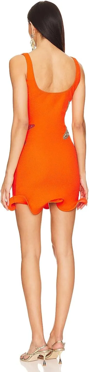Luckinbaby Women Starfish Beach Dress Sequin Sleeveless Bodycon Short Tank Dress Ruffle Hem Knitted Mini Dresses