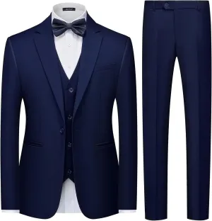 MAGE MALE Men's 3 Pieces Solid One Button Suit Elegant Slim Fit Single Breasted Party Tuxedo Blazer Vest Pants Set