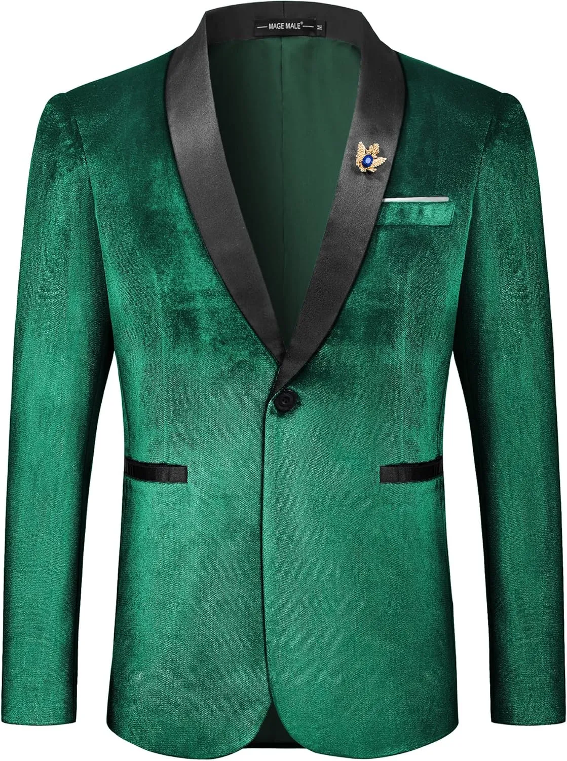 MAGE MALE Men's Velvet Slim Fit Suit Blazer Jacket Shawl Lapel One Button Dinner Prom Wedding Tuxedo