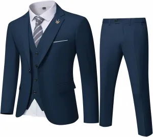 Men's 3 Pieces Slim Fit Suit Set, One Button Solid Jacket Vest Pants for Party, Business, Wedding, Homecoming