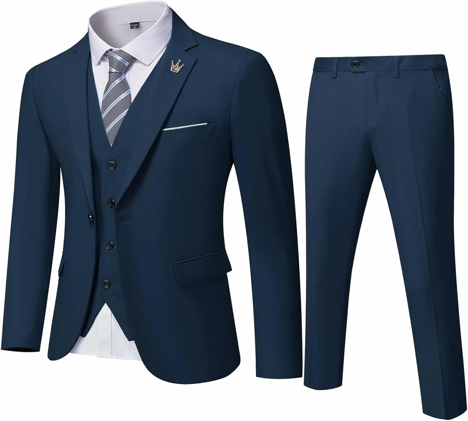 Men's 3 Pieces Slim Fit Suit Set, One Button Solid Jacket Vest Pants for Party, Business, Wedding, Homecoming