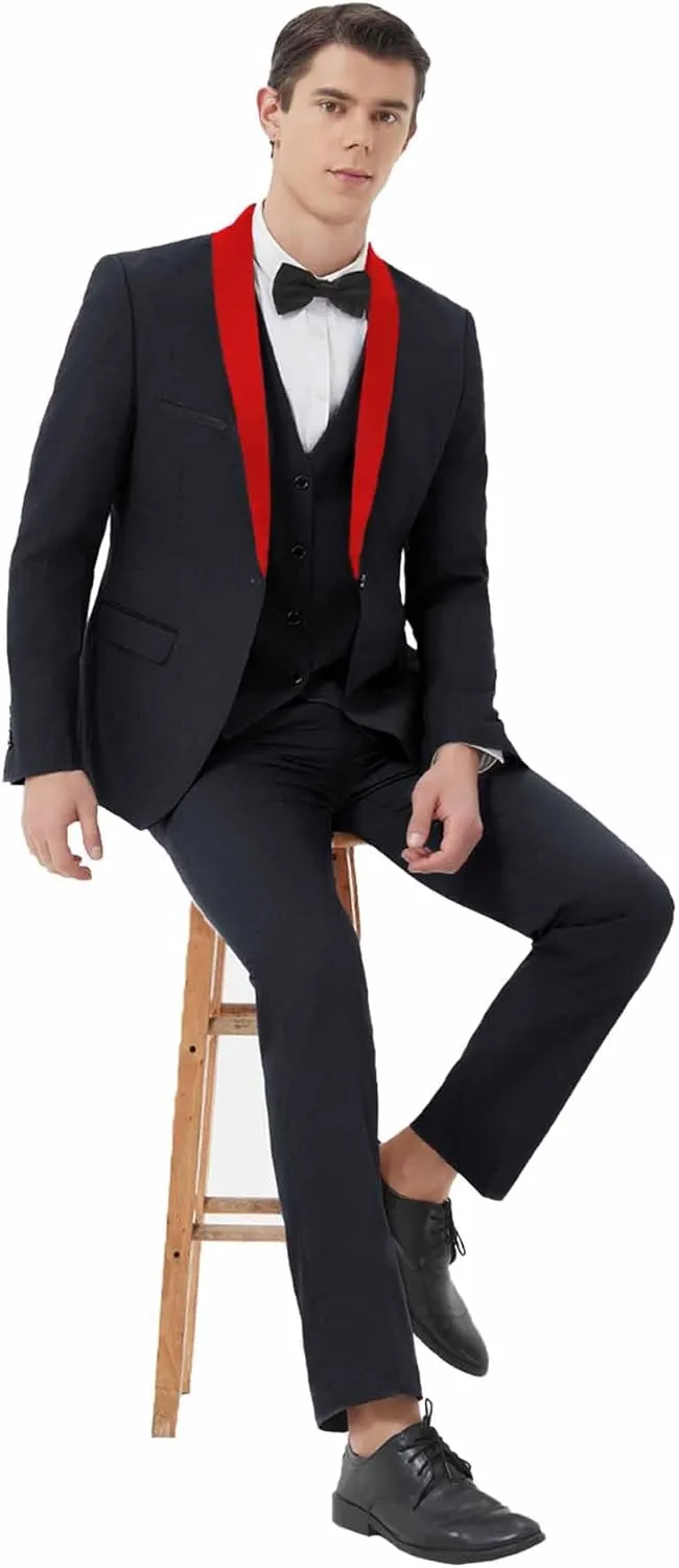 Men's Slim Fit Suit Shawl Lapel with Black Printing Bow Tie 4 Pieces Wedding Prom Dinner Tuxedo Blazer Vest Pants Set