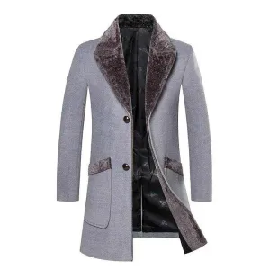 Men's Wool Blend coat  Luxe Fur Collar Winter Trench Coat for Men (M-5XL)